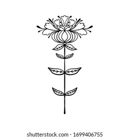 Symmetrical flower in ethnic style. Summer, spting decorative floral element for cards, poster, scrapbook, textile design. Coloring book detail