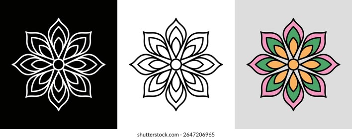 Symmetrical flower mandala with layered petals and bright hues for vibrant floral decor.