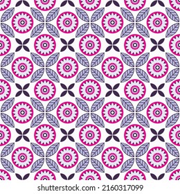 Patrón de ornamento simétrico de flores sin fisuras. Fondo floral geométrico. Ilustración gráfica de estilo étnico. Papel de escritorio, fondo, tela, textiles, impresión, papel de embalaje o diseño de paquete