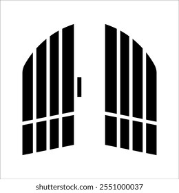  symmetrisches Torsymbol mit vertikalen Balken und gekrümmten Kanten oben. Es stellt Eingänge, Haussicherheit oder Eigentumsgrenzen dar.