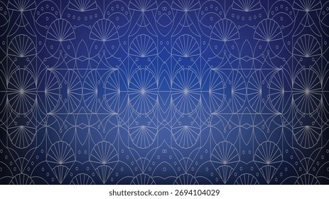 Patrón geométrico simétrico Art Deco con Elementos abanicados Círculos Azul Gradiente