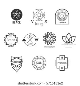 Symmetrical Geometric Black Vector Badges Logos Set