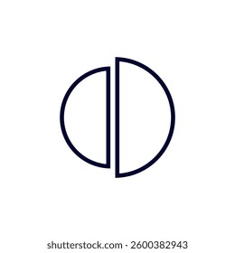 Symmetrical geometric design featuring a bold black semicircle outlined in white on one side.