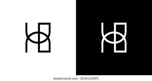 Symmetrical geometric H logo design in black and white, featuring a modern and minimalist aesthetic. Perfect for branding projects or corporate designs that require a clean visual identity.