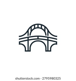 Symmetrical geometric icon representing a structured stone arch bridge.