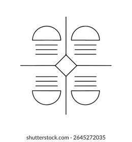Diagrama de Rede Geométrica Simétrica com Diamante Central e Quatro Semicírculos
