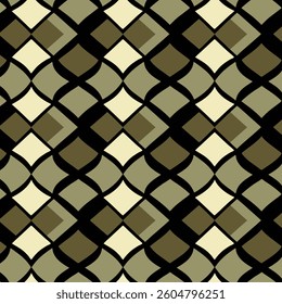 Symmetrical Geometric Pattern Featuring Diamonds and Curves in Earthy Tones