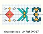 Symmetrical geometric pattern and motif. Geometry line of symmetry. Rectangular region. Mathematics and geometry question. Exam question.