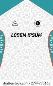 Symmetrical Geometric Star Pattern Design for Clean White Sport Jersey with Teal and Red Side Accents