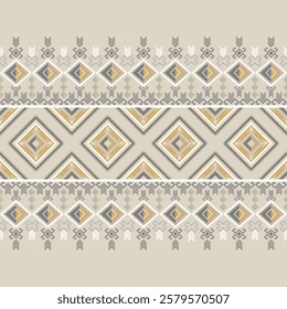 Symmetrical geometric tribal pattern, abstract ethnic textile, rug, decoration, Bohemian style in neutral tones.