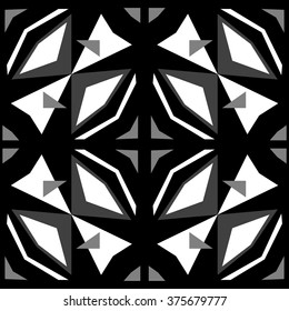 symmetrical geometric vector background of black and white triangles, diamonds and squares