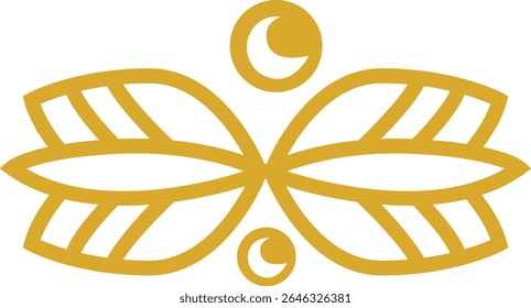 A symmetrical gold leaf design with crescent moons, blending natural elements and Islamic motifs for decorative and spiritual-themed use.