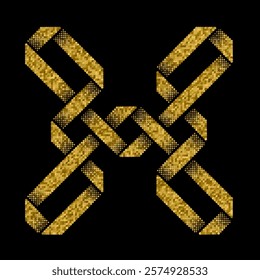 A symmetrical golden knot design, featuring bold interlocking lines on a dark surface. Perfect for branding, tattoos, or modern graphic projects.