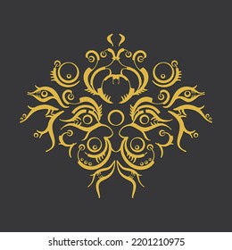 Symmetrical gothic elegant graphic decorative design element isolated on black background. Can be used as a tattoo idea or symbol or logo or emblem or abstract design element