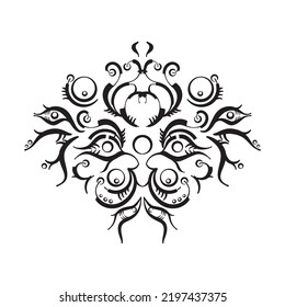 Elemento simétrico gótico y elegante de diseño gráfico. Puede utilizarse como idea de tatuaje, símbolo o logotipo o emblema o elemento de diseño abstracto
