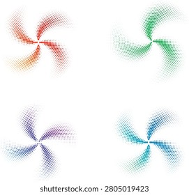 Symmetrical gradient dot cluster patterns in four color variations dotmatrix radialgradient