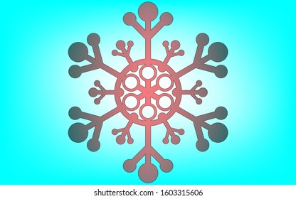 Symmetrical gradient snow flake illustration on cyan background
