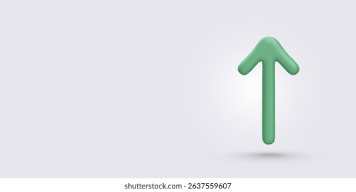Symmetrical Green 3D Arrow Pointing Up, Floating on Light Background. Suitable for Progress Indicators, Business Growth, UI Navigation, or Minimal Trend Concepts. Vector Illustration.