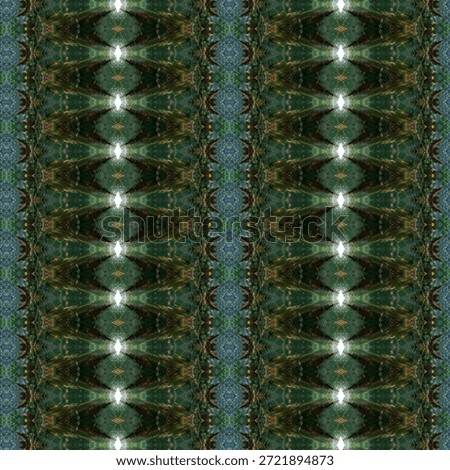 Symmetrical green kaleidoscope abstract pattern inspired by nature, organic geometric repetition, artistic mirrored background texture.