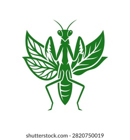 Symmetrical green mantis graphic for nature and pest control.
