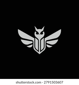 Symmetrical grey bird icon symbolizing wisdom and protection, ideal for educational institutions, security firms, or tech companies.
