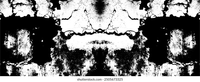 Symmetrical grunge background. Monochrome symmetrical texture with a fictional character's face. Close-up of horror mask.
