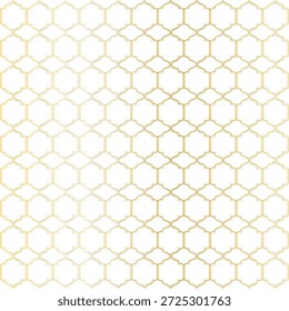 Um padrão hexagonal simétrico em ouro contra um fundo branco puro. 