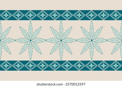 Symmetrical Horizontal Pattern with Geometric Shapes and Delicate Floral Motifs