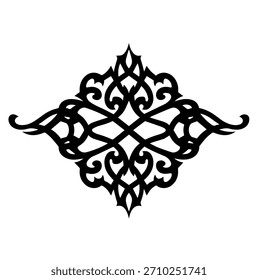 Symmetrical horizontal vector knotwork silhouette illustration motif with elegant swirling curves and sharp decorative points