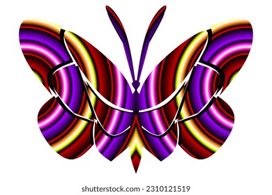 The symmetrical illustration logo in the shape of a butterfly has dynamic gradient line art in a luxurious pattern colour 