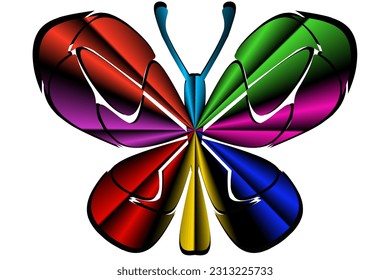 The symmetrical illustration logo in the shape of a butterfly has dynamic gradient line art in a luxurious pattern colour 