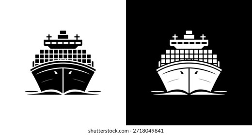 Una Imagen simétrica presenta un buque portacontenedores en blanco y negro y en blanco y negro.