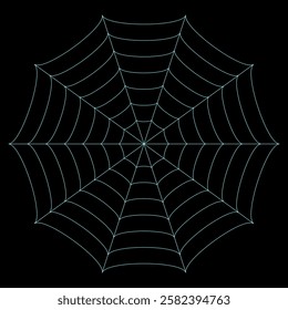 A symmetrical, intricate spiderweb design, rendered with clean lines, against a completely black backdrop.