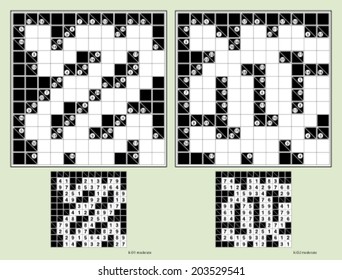 Symmetrical Kakuro Cross Sums.  Vector set. 12 x 12. Moderate.