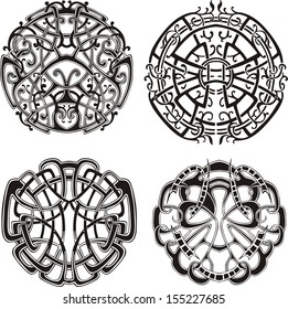 Symmetrical knot patterns. Set of black and white vector illustrations.