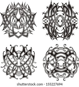 Symmetrical knot patterns. Set of black and white vector illustrations.