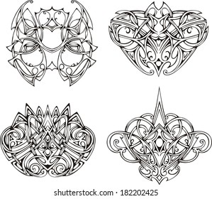 Symmetrical knot tattoo designs. Set of vector images.