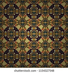 Symmetrical layout. Seamless abstract vector geometric pattern. Colorful ethnic patterned background in red, brown and gray colors. Gift wrapping paper. Bed sheets and interior.