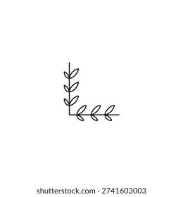Symmetrical Leafy Branch Corner Vector Icon Minimalist Botanical L-Shape Border for Decorative Frames