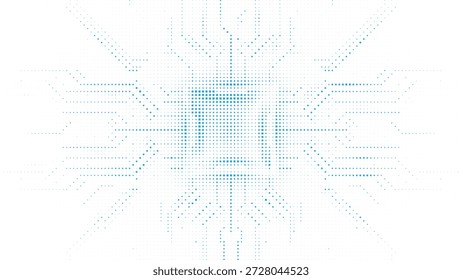 Patrón de CPU de semitono azul claro simétrico con conexiones de circuito de ramificación para la Ilustración vectorial de fondo de hardware e ingeniería informática moderna