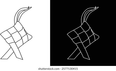 Symmetrical line art design featuring a traditional ketupat on black and white contrasting colors. Perfect for representing cultural, festive, and traditional themes in vector artwork and graphic