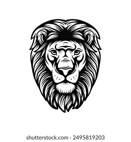 symmetrical lion angry face line art style sketch classic vintage design illustration