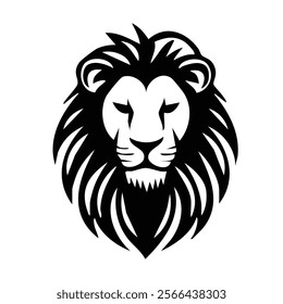 Symmetrical Lion Head Illustration: Monochrome Masterpiece for Logos and Apparel