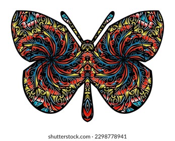 The symmetrical logo in the shape of a butterfly has dynamic gradient line art in a luxurious pattern colour