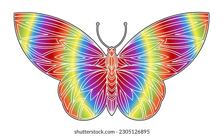 Le logo symétrique en forme de papillon possède un motif de ligne coloré en dégradé dynamique dans une couleur de motif luxueuse 