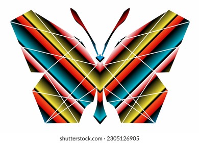 Das symmetrische Logo in Form eines Schmetterfliegens hat eine dynamische Farbverlauf-farbenfarbenfarben in einer luxuriösen Musterfarbe 
