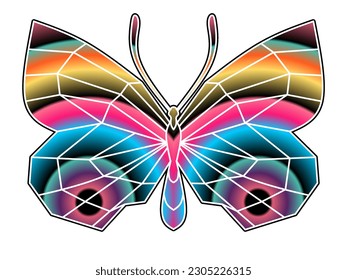 El logotipo simétrico en forma de mariposa tiene un degradado dinámico de líneas coloridas en un lujoso color de patrón 