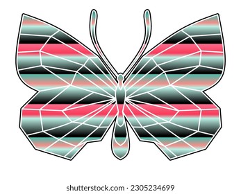 The symmetrical logo in the shape of a butterfly has dynamic gradient colourful line art in a luxurious pattern colour 