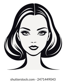 Symmetrical long bob haircut with middle part , shoulder length hair 60s style
