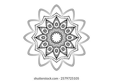 Symmetrical Mandala Art with Star-like Core and Floral Designs	
